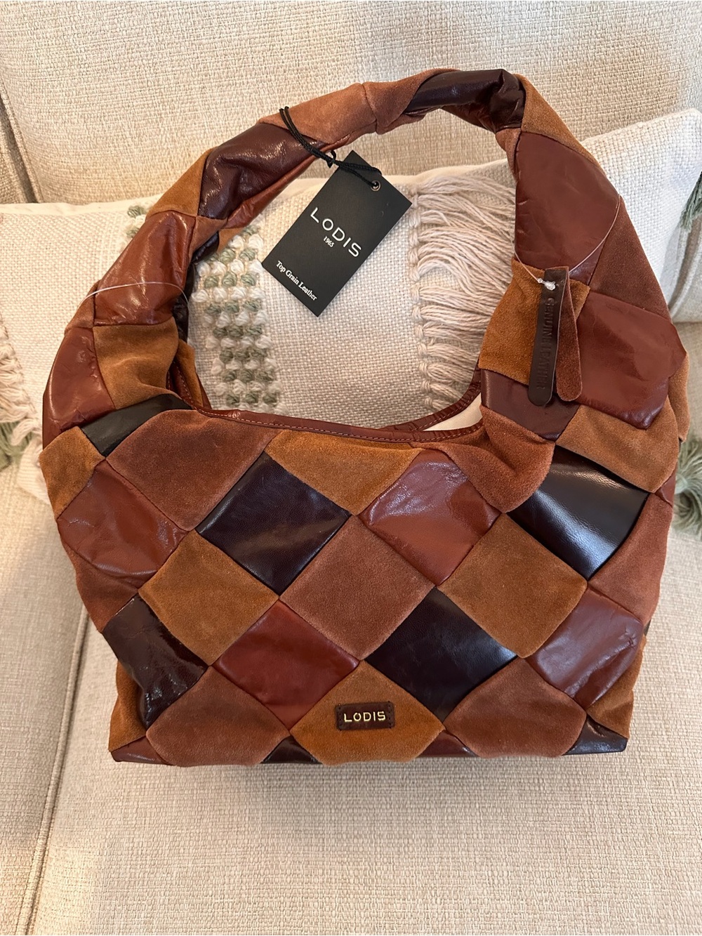 LODIS Suede And Leather Patchwork Hobo Bag NWT